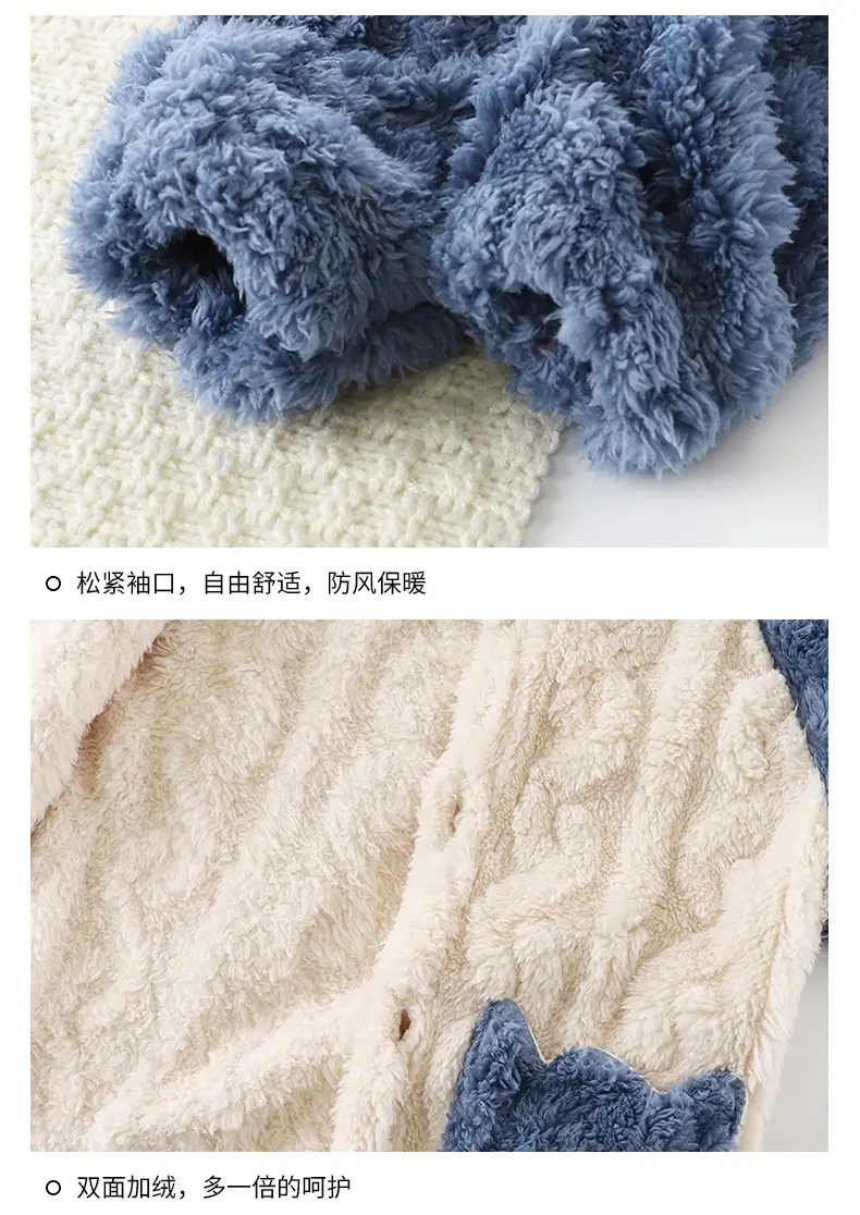 Children's Flannel Home Clothes Set Autumn and Winter Warm and Thickened Cartoon Jacquard Hooded Pajamas for Middle and Large Children — feature 23