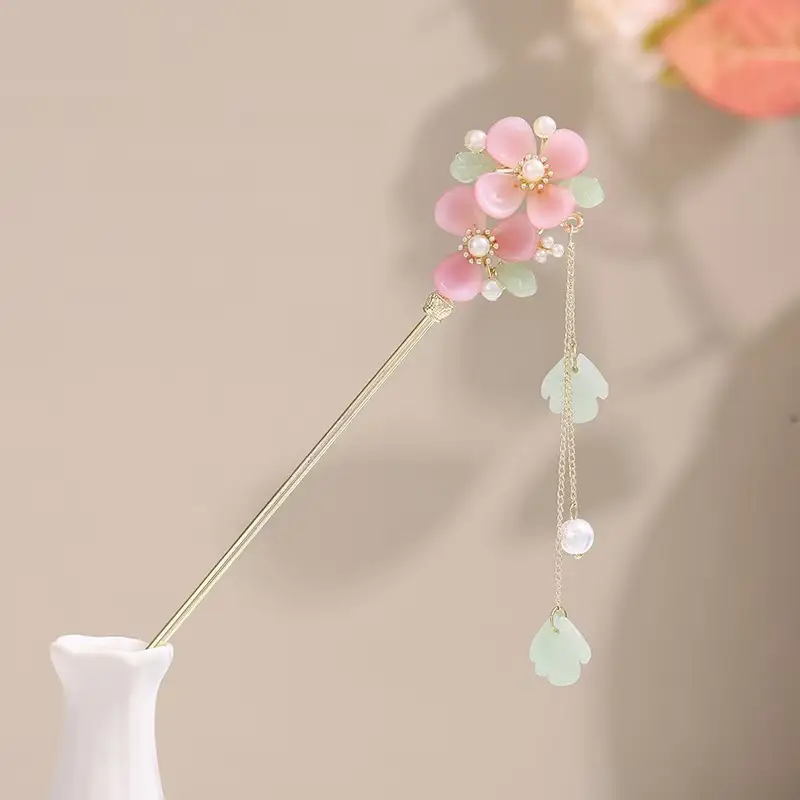 Ancient Flower Hairpin with Tassel & Chopsticks Set - Image 9