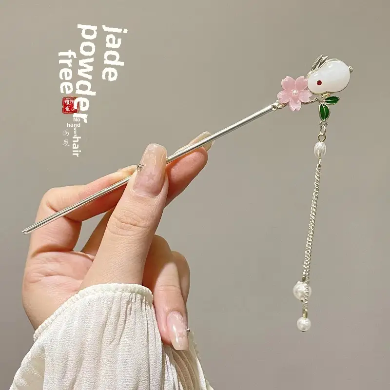 Ancient Flower Hairpin with Tassel & Chopsticks Set - Image 12