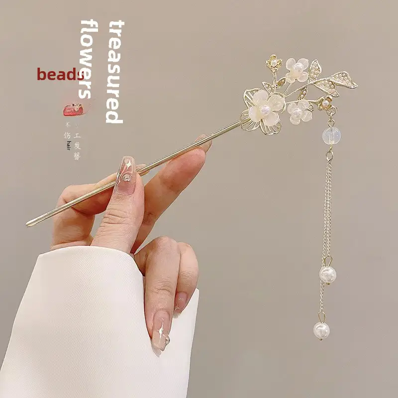 Ancient Flower Hairpin with Tassel & Chopsticks Set - Image 18
