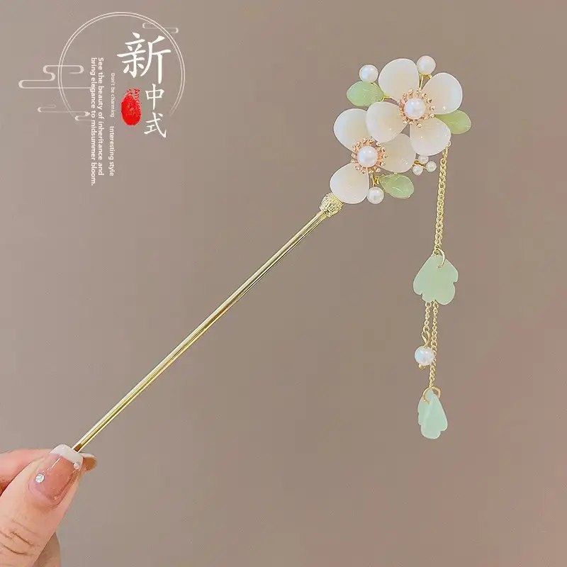 Ancient Flower Hairpin with Tassel & Chopsticks Set - Image 8