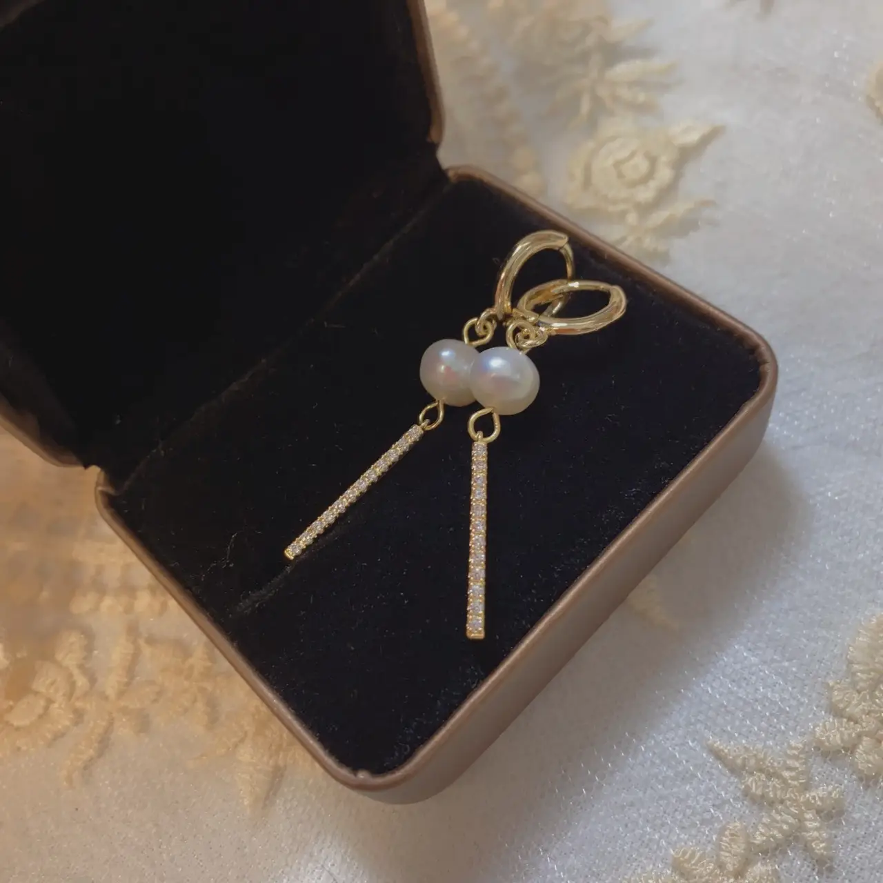 14k Gold Pearl Earrings for Women - Image 3
