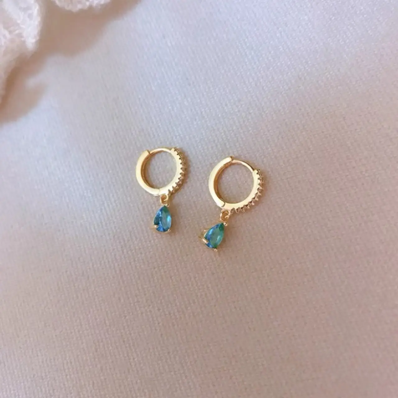 Blue Zircon Water Drop Earrings with Diamond Buckle - Image 2