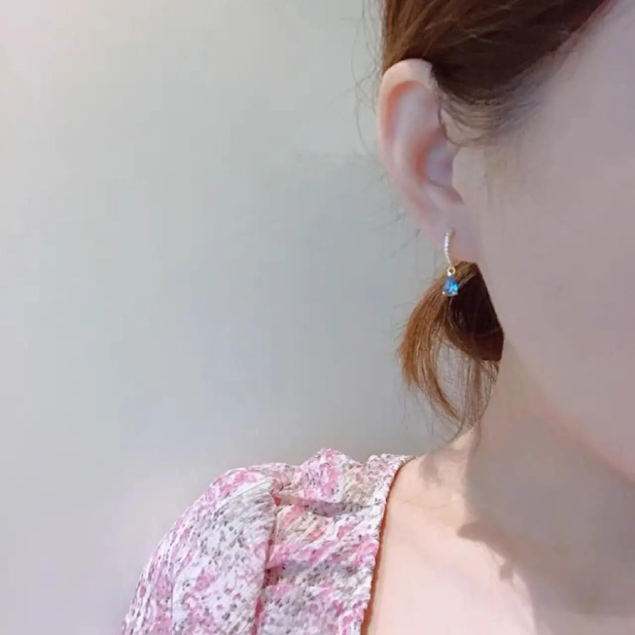 Blue Zircon Water Drop Earrings with Diamond Buckle - Image 3