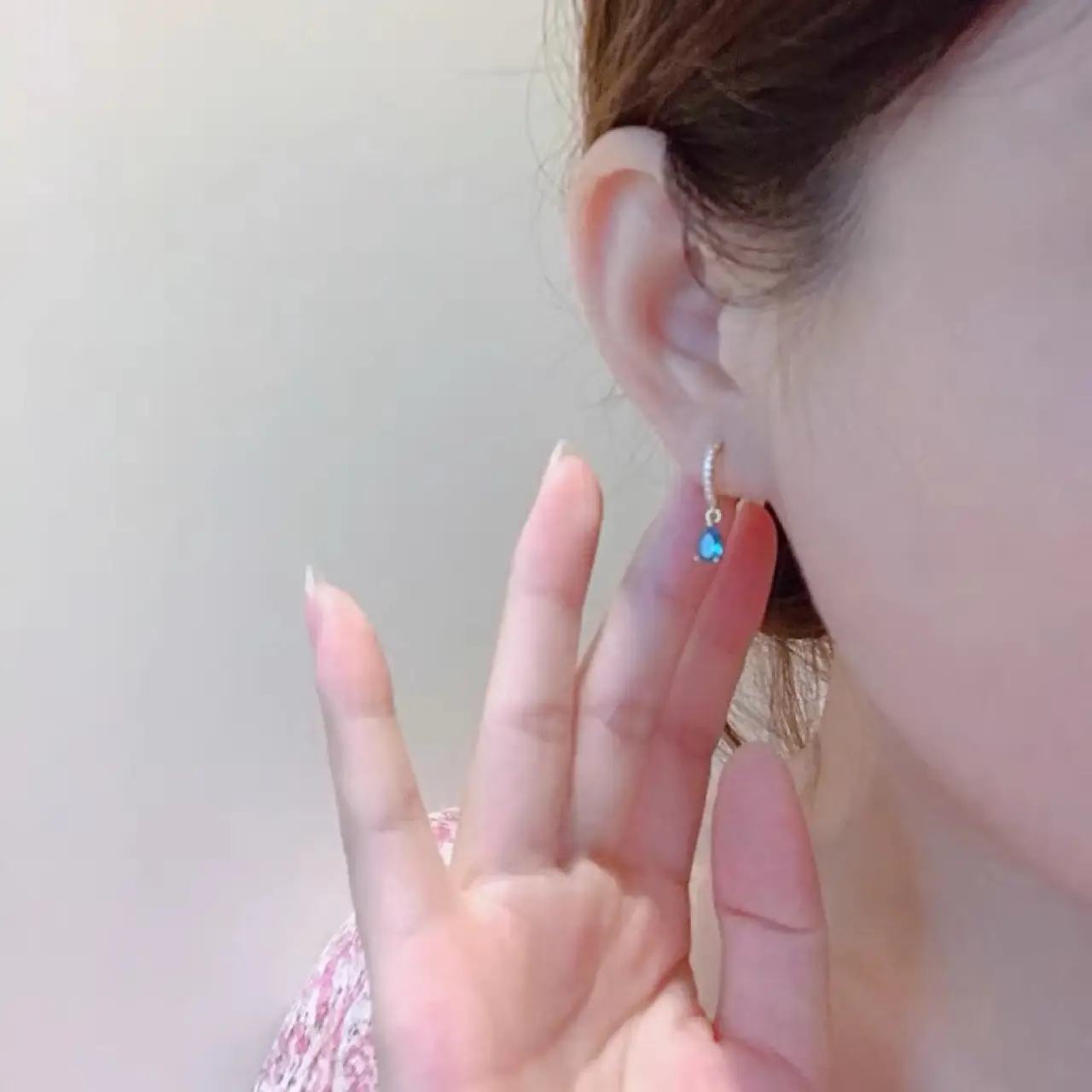 Blue Zircon Water Drop Earrings with Diamond Buckle - Image 4