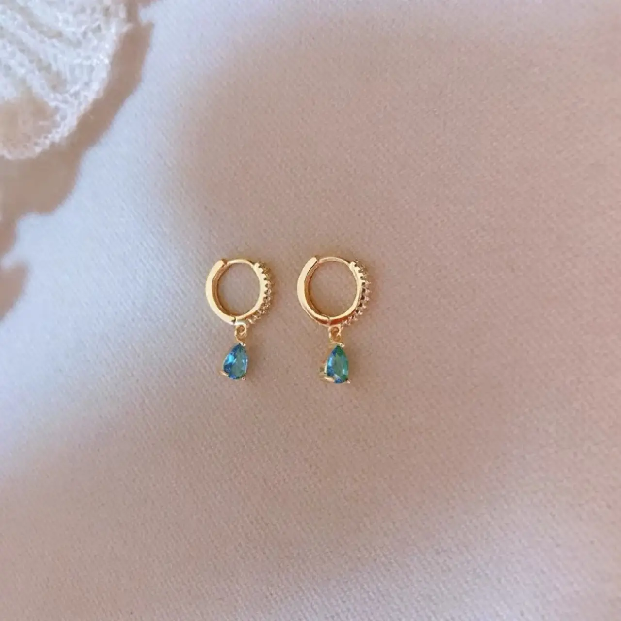 Blue Zircon Water Drop Earrings with Diamond Buckle - Image 5