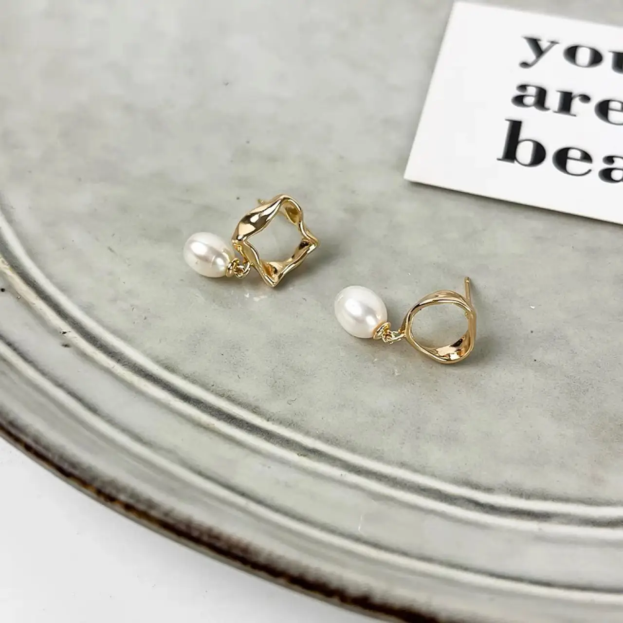 Fangyuan Asymmetric Pearl Silver Pin Earrings All Match Korean Style - Image 2