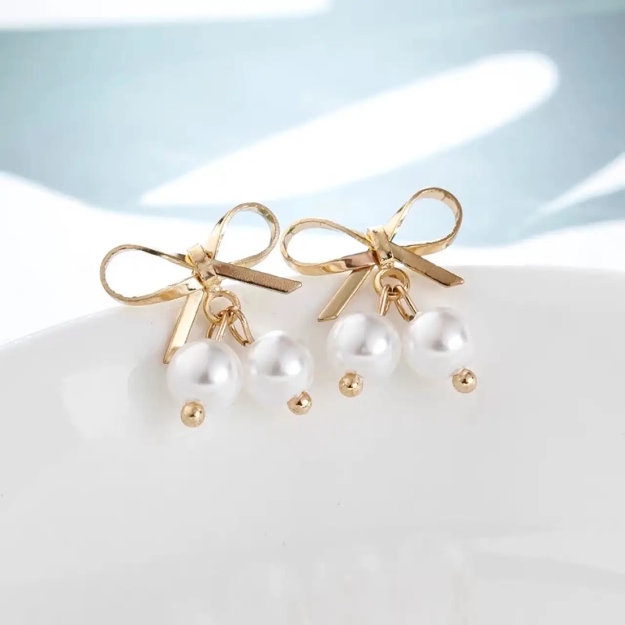 Natural Pearl Bow Earrings for Women - Image 3
