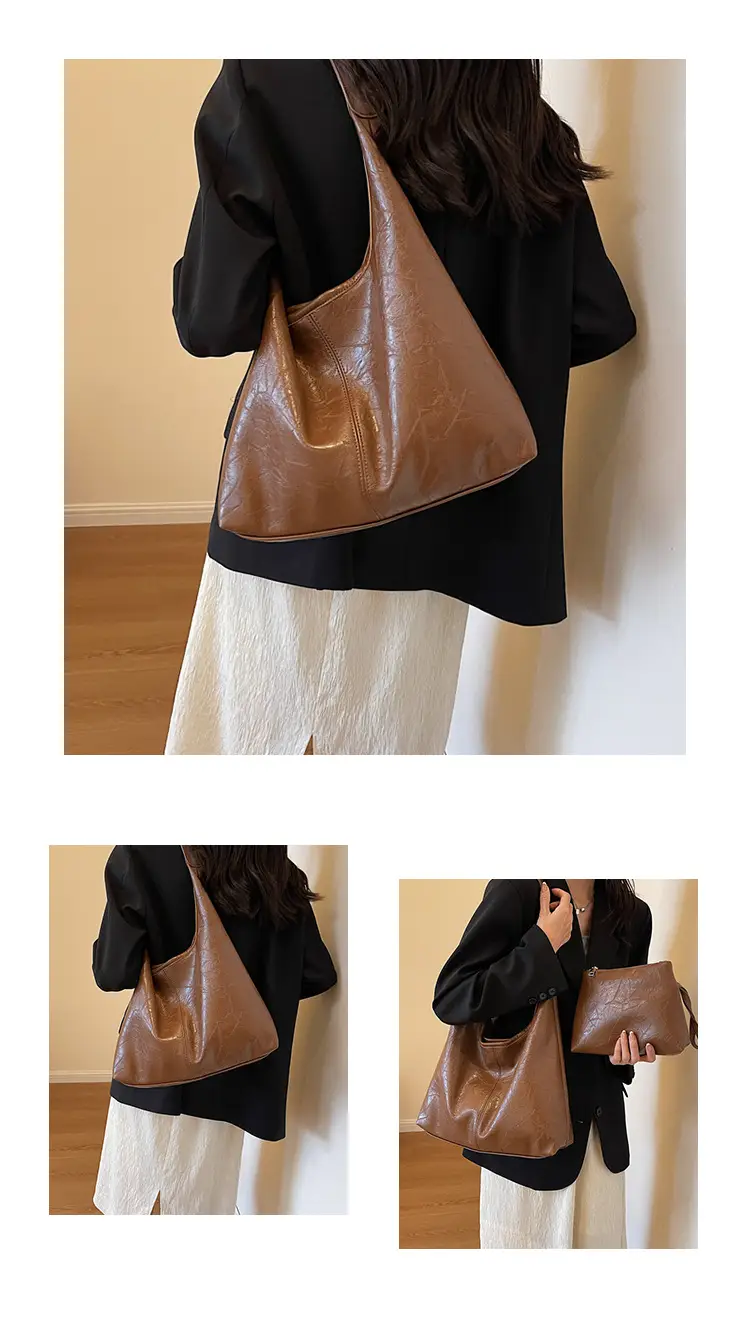 Women's Large Capacity Leather Bucket Bag Tan 2023 — feature 24