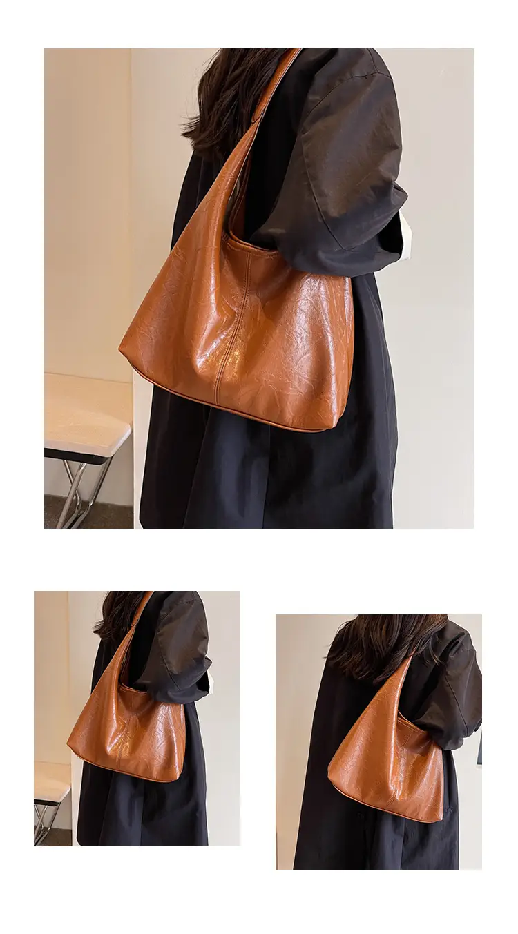 Women's Large Capacity Leather Bucket Bag Tan 2023 — feature 25
