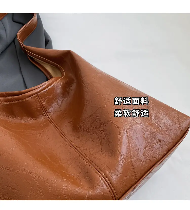 Women's Large Capacity Leather Bucket Bag Tan 2023 — feature 5