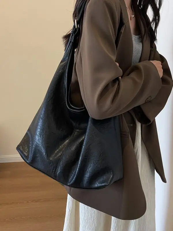 Black Leather Shoulder Bag for Women 2023 New Fashion