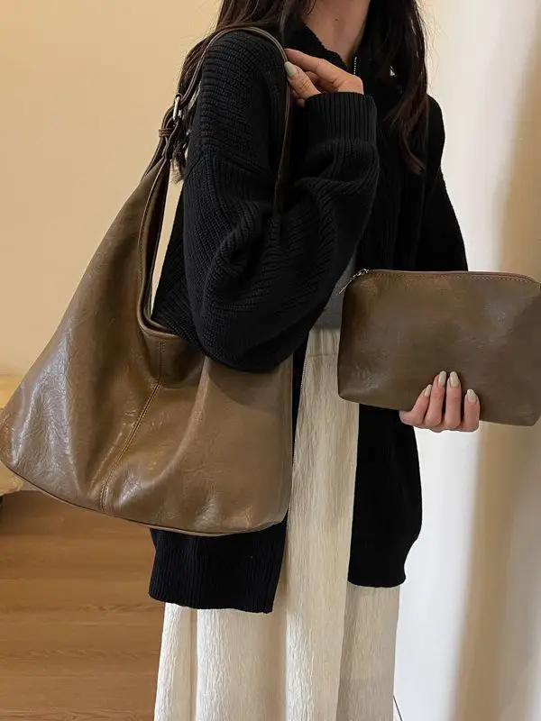 Black Leather Shoulder Bag for Women 2023 New Fashion