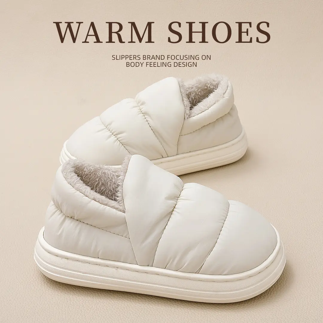 Women's Indoor Non-Slip Slippers with Covered Heels, Autumn and Winter Thick-Soled Warm down Fabric Waterproof Cotton Shoes for Men, Wholesale - Image 10
