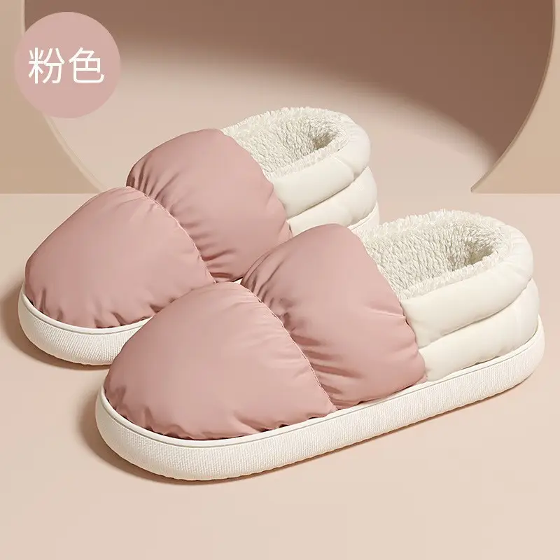 Women's Indoor Non-Slip Slippers with Covered Heels, Autumn and Winter Thick-Soled Warm down Fabric Waterproof Cotton Shoes for Men, Wholesale - Image 4