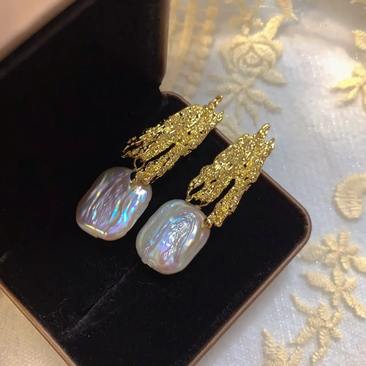 Lava Geometric Pearl Gold Earrings Fairy Silver Pin - Image 2