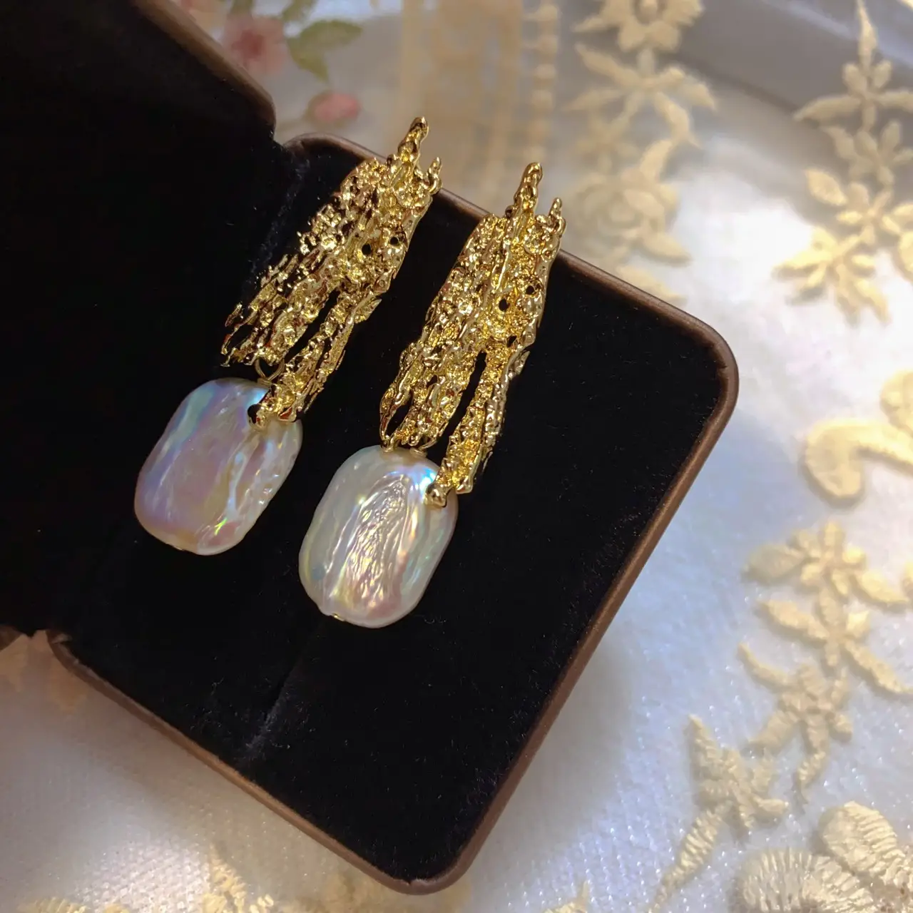 Lava Geometric Pearl Gold Earrings Fairy Silver Pin - Image 3