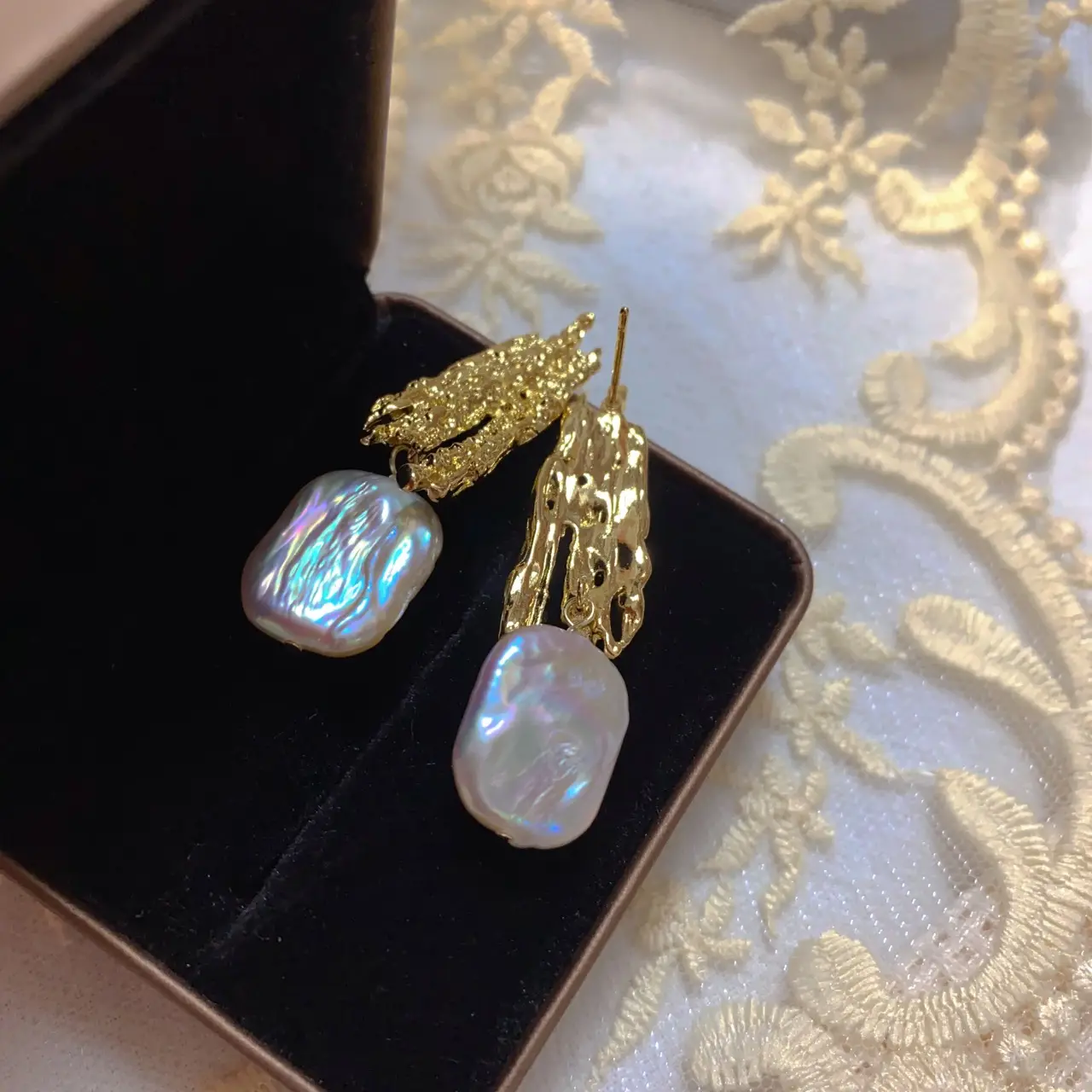 Lava Geometric Pearl Gold Earrings Fairy Silver Pin - Image 4