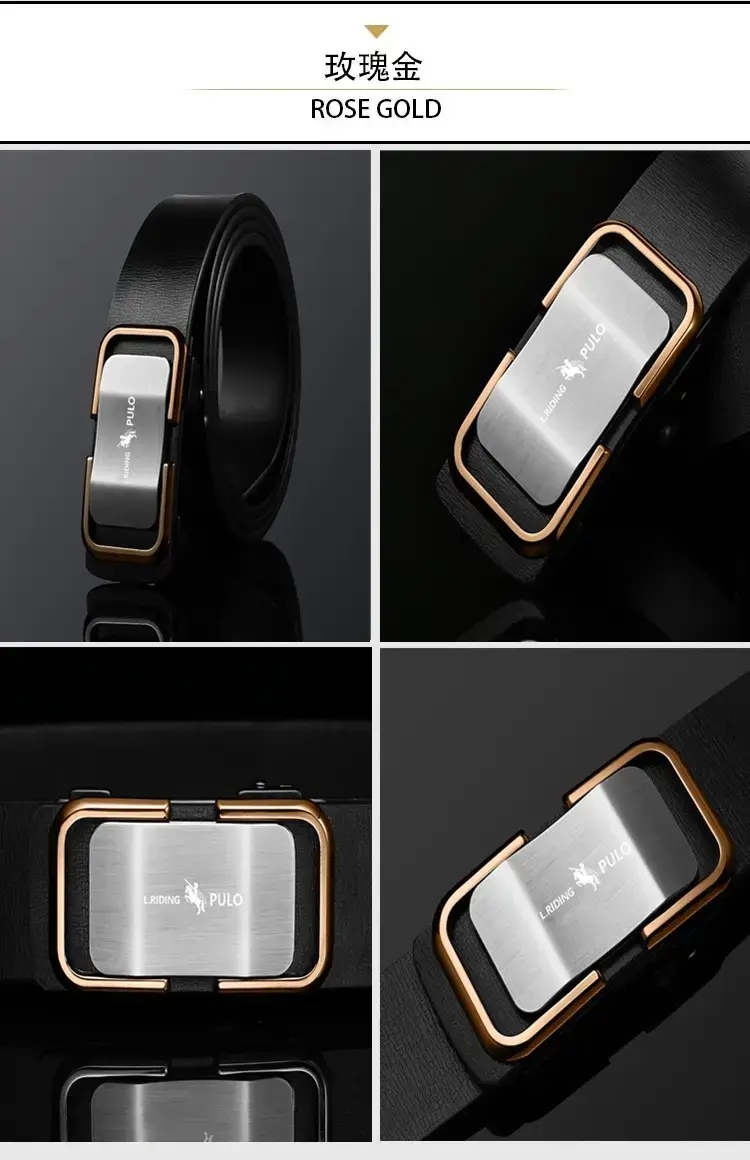 Paul Men's Belt Retro Automatic Buckle Black Gold — feature 16