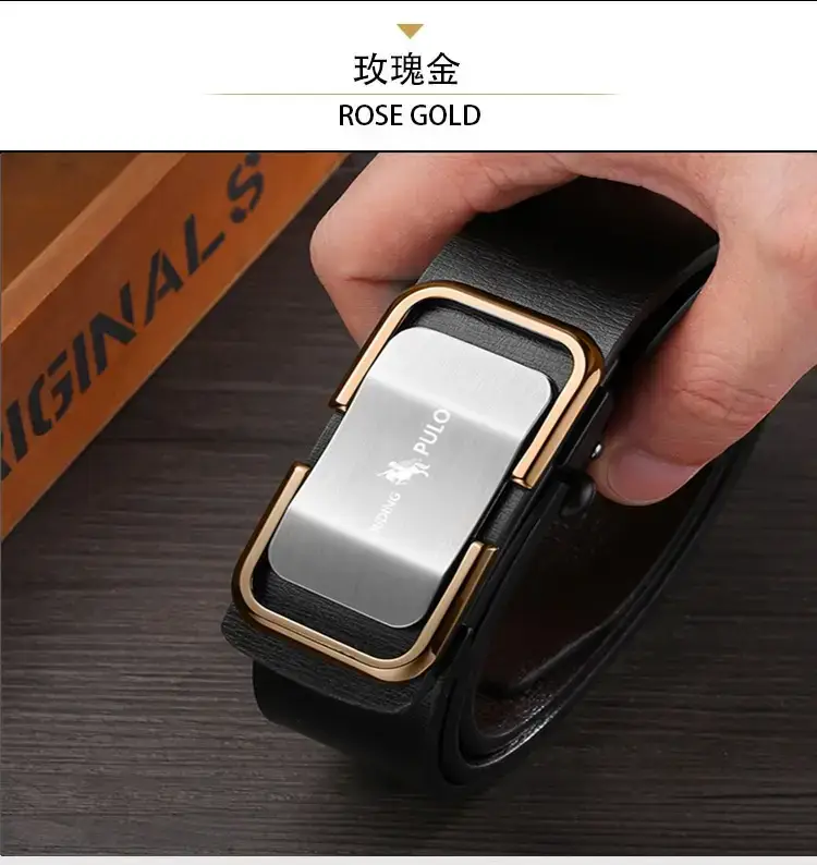 Paul Men's Belt Retro Automatic Buckle Black Gold — feature 18