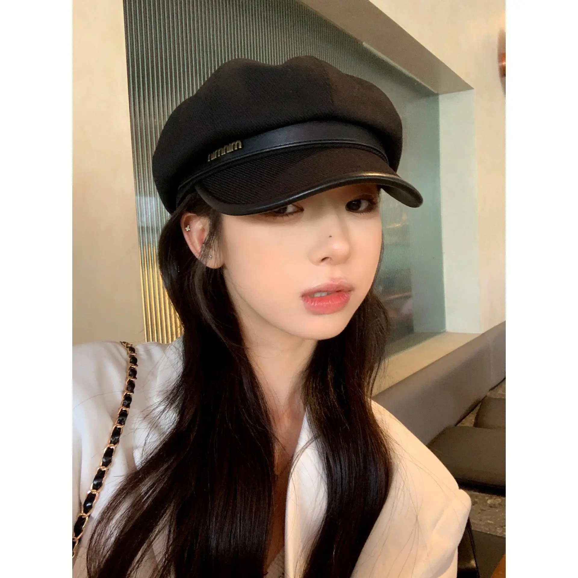 Black Big Head Cap Women Winter Casual Retro Painter