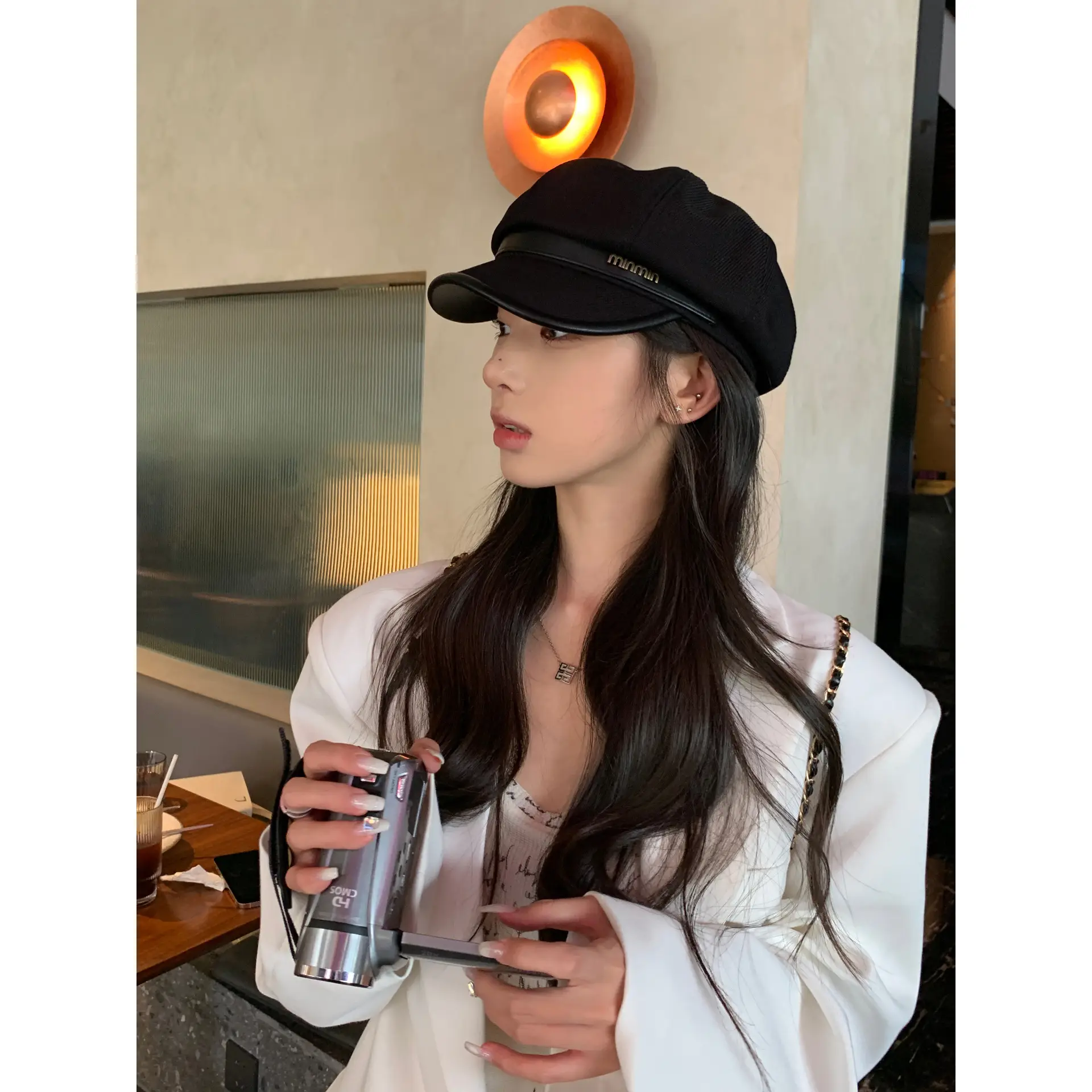 Black Big Head Cap Women Winter Casual Retro Painter