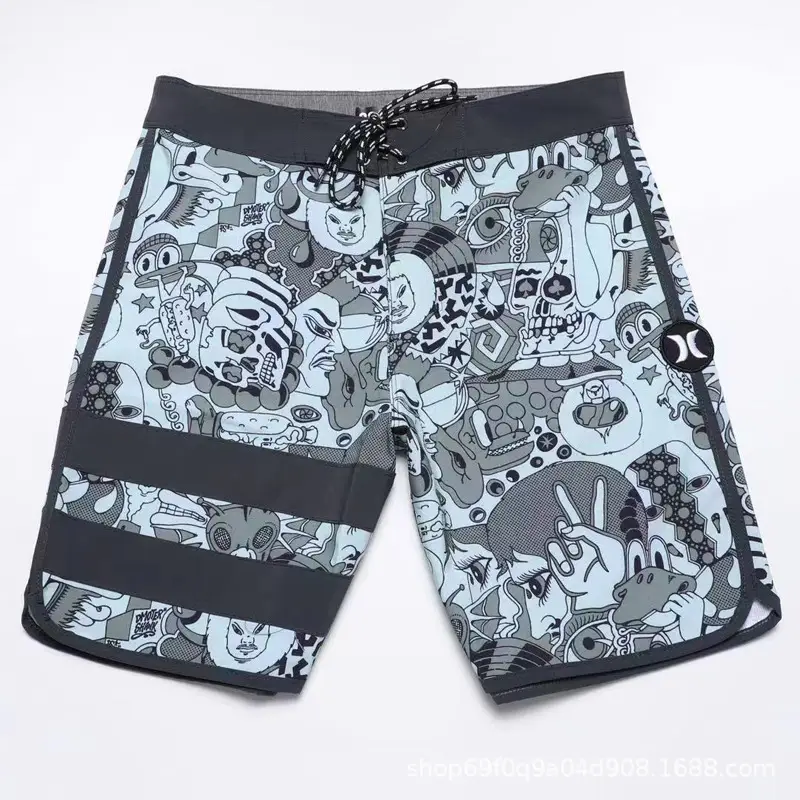 Men's Black & White Quick-Drying Beach Shorts