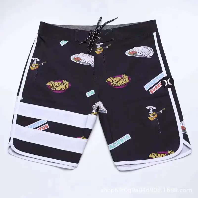 Men's Black & White Quick-Drying Beach Shorts
