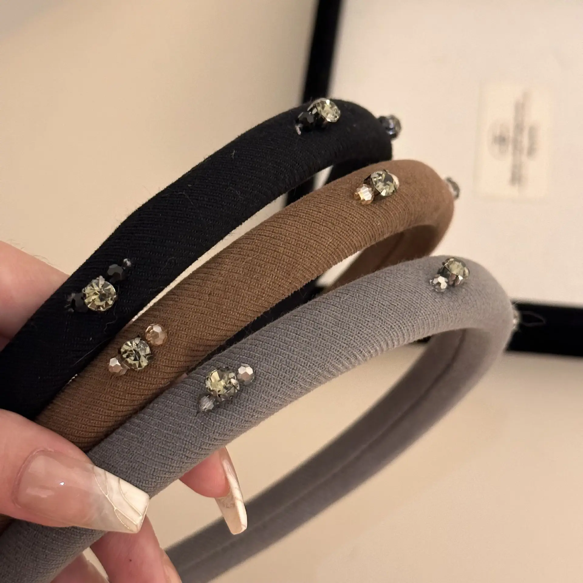 Women's Solid Color Hairbands with Crystal Accents - Image 5