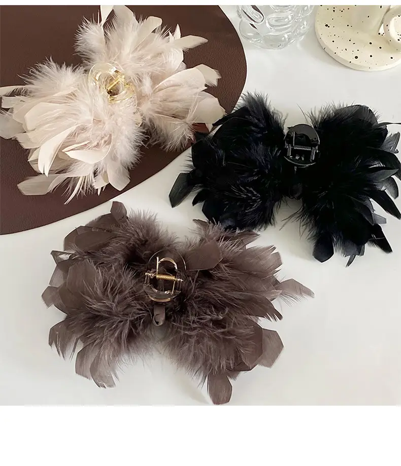 Elegant Feather Hairpin for Women Large Clip Back — feature 2