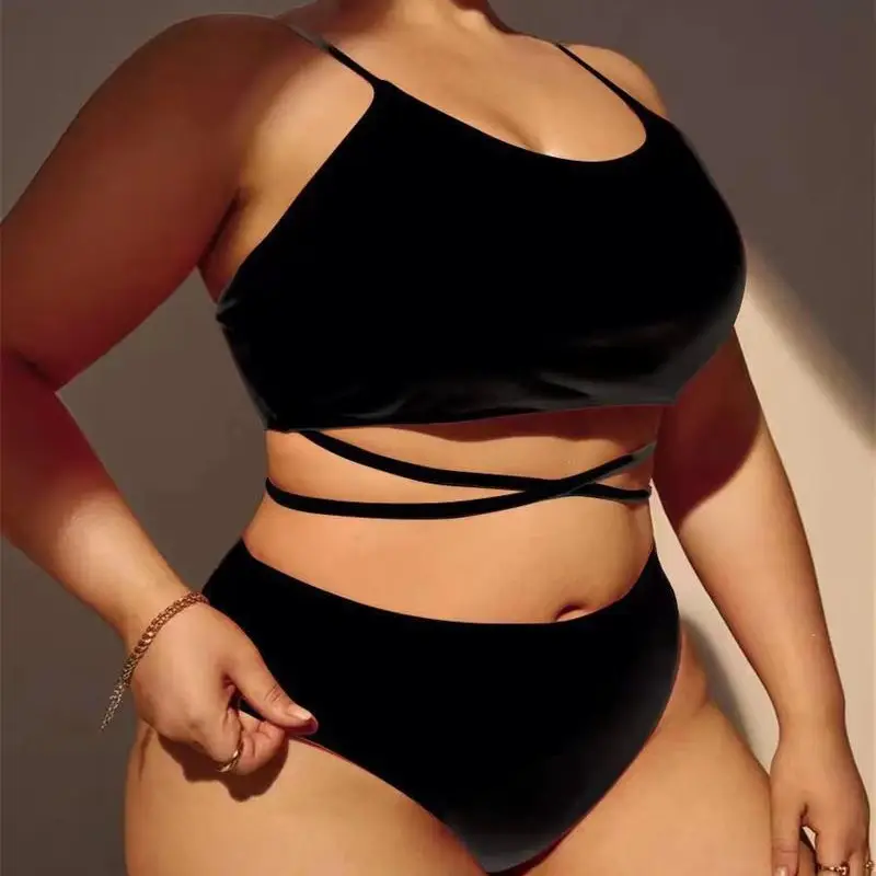 2023 Plus Size Black Three Piece Bikini Set - Image 3