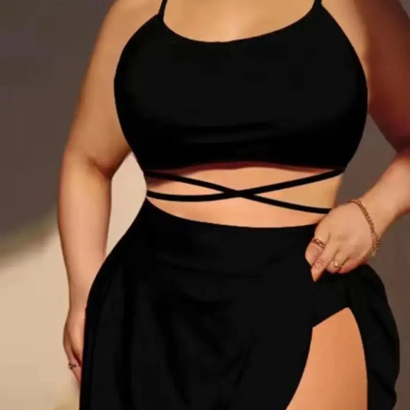 2023 Plus Size Black Three Piece Bikini Set - Image 5