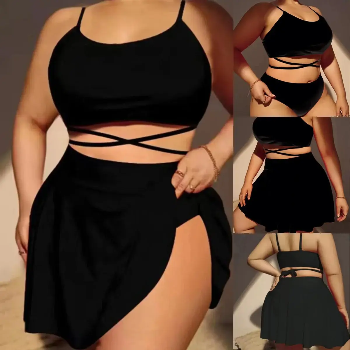 2023 Plus Size Black Three Piece Bikini Set — feature 1