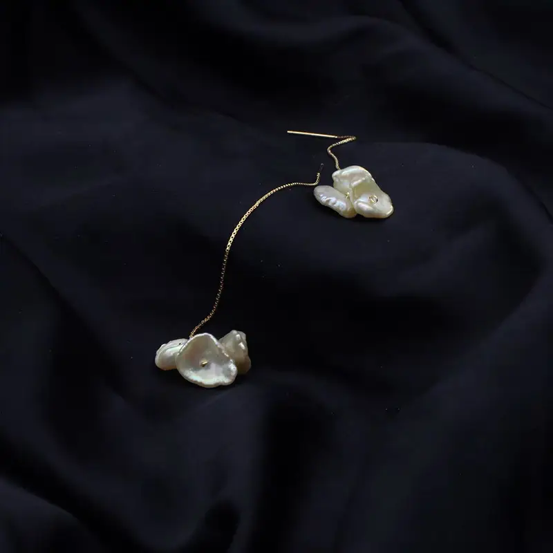 Luxury Petal Pearl Earrings 18k Gold 925 - Image 5