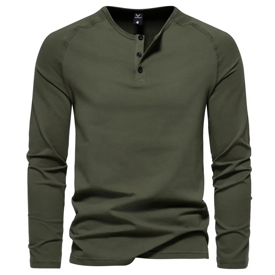 Men's Long Sleeve Retro Button T-Shirt Olive Green — feature 12