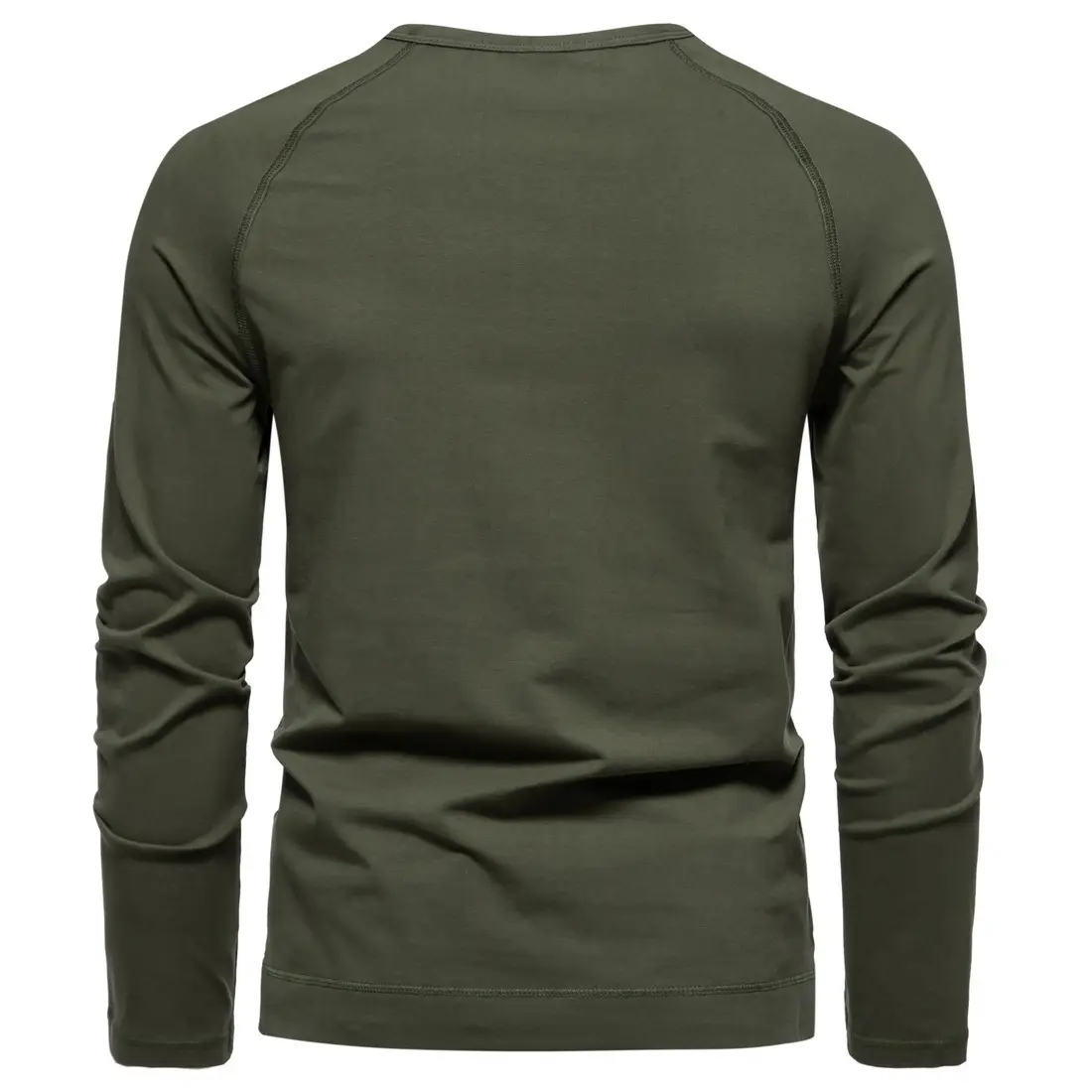 Men's Long Sleeve Retro Button T-Shirt Olive Green — feature 14