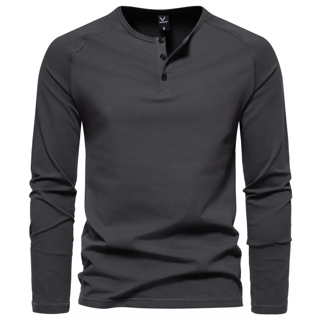Men's Long Sleeve Retro Button T-Shirt Olive Green — feature 15