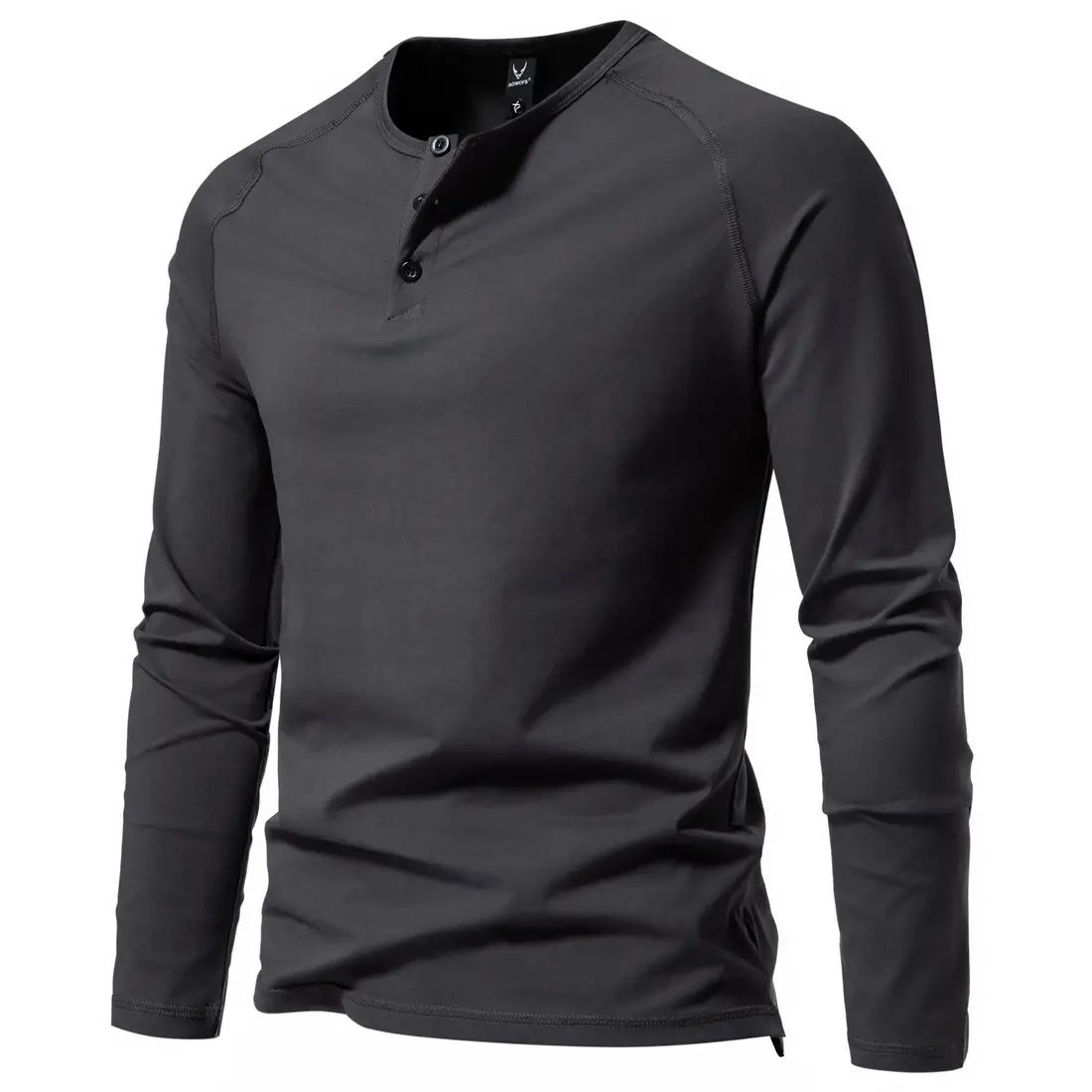 Men's Long Sleeve Retro Button T-Shirt Olive Green — feature 16