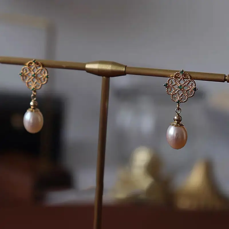 Luxury Pearl Earrings Palace Retro Style Gold - Image 3