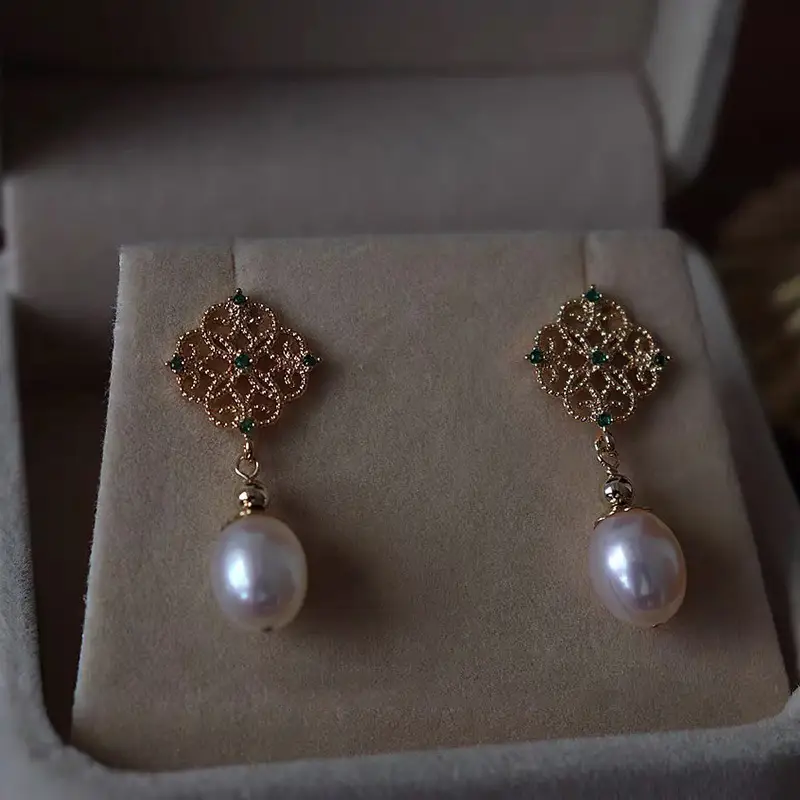 Luxury Pearl Earrings Palace Retro Style Gold - Image 4