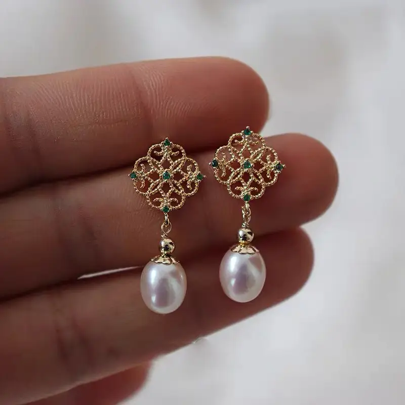 Luxury Pearl Earrings Palace Retro Style Gold - Image 5