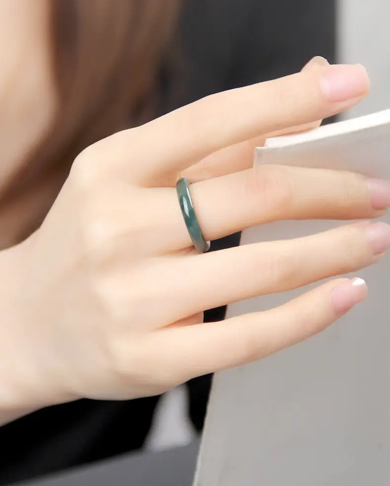 Jade Finger Ring for Women Men Plain Green — feature 8
