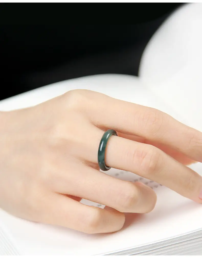 Jade Finger Ring for Women Men Plain Green — feature 9