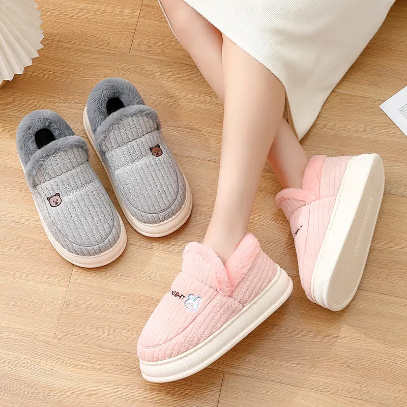 Slip-on cotton slippers men's winter heel indoor home home thick bottom non-slip fleece-lined warm cotton shoes men's wholesale