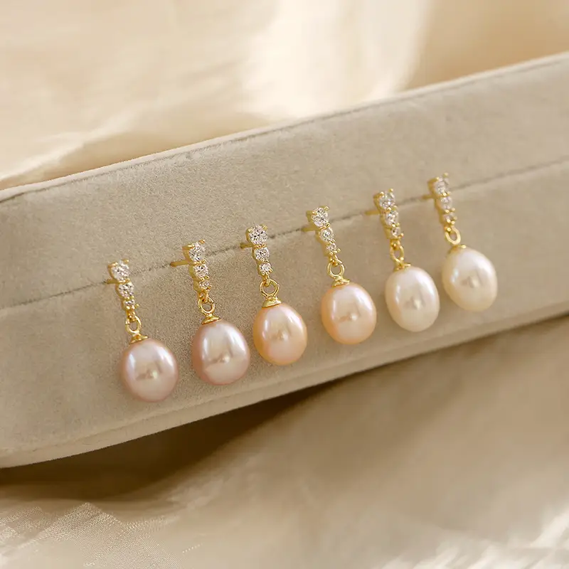 18k Gold Pearl Drop Earrings for Women