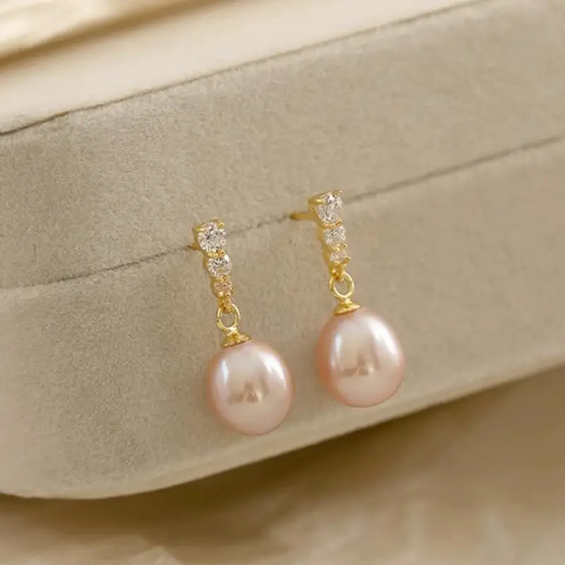 18k Gold Pearl Drop Earrings for Women