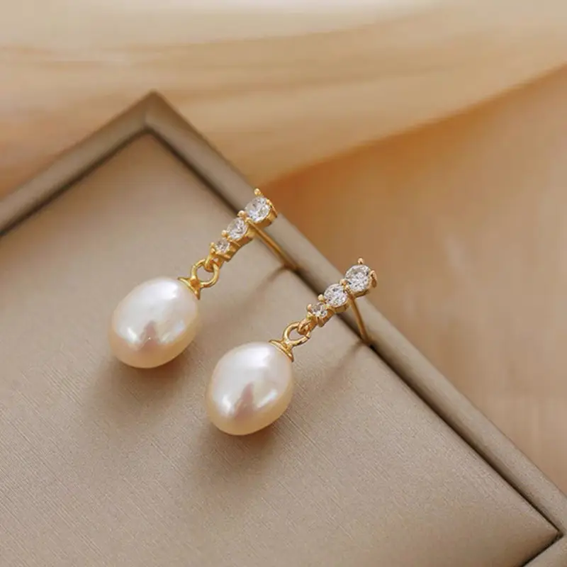 18k Gold Pearl Drop Earrings for Women