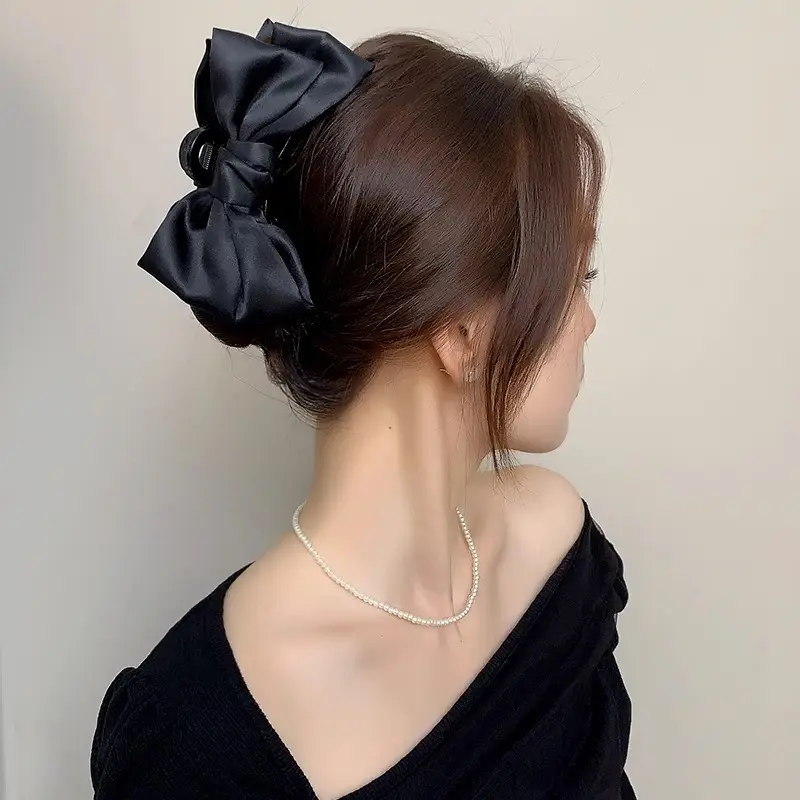 Black Double-Sided Bow Hair Clip for Girls - Image 18
