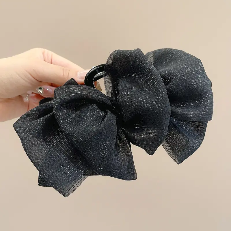 Black Double-Sided Bow Hair Clip for Girls - Image 15