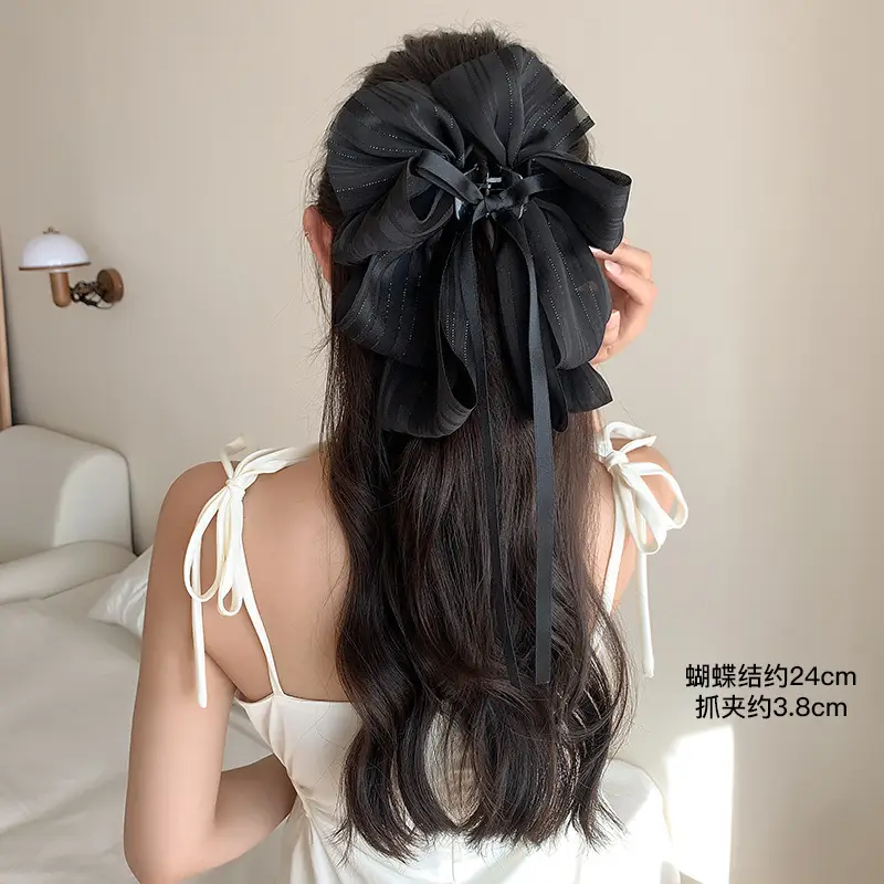 Black Double-Sided Bow Hair Clip for Girls - Image 16